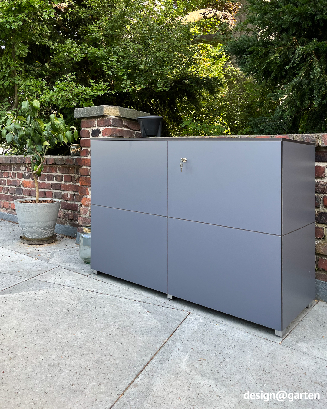 Weatherproof garden cabinet in steel grey